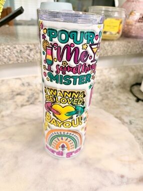 Colorful Mardi Gras Phrase Tumbler - White with Bright Accents